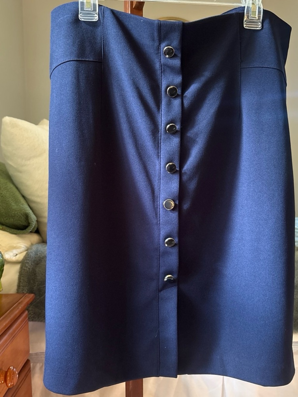 NYC Navy faux Button-Front Pencil Skirt
